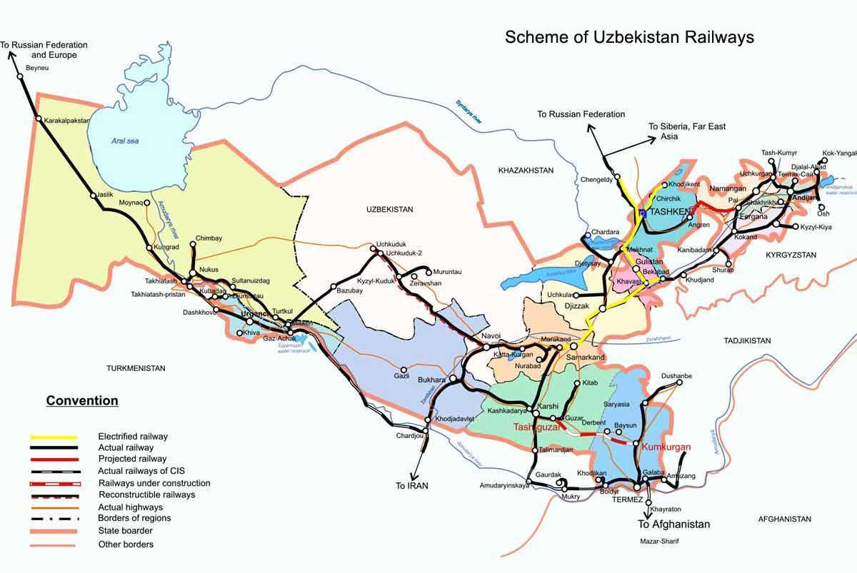 อุซเบกิสถาน name railway แผนที่