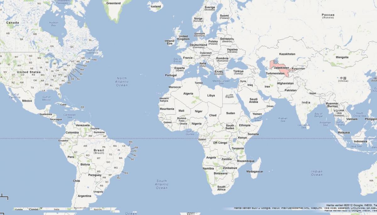 แผนที่ของอุซเบกิสถานแผนที่บนโลก